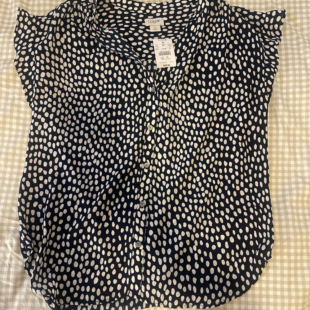 J. Crew Navy and White Patterned Blouse
